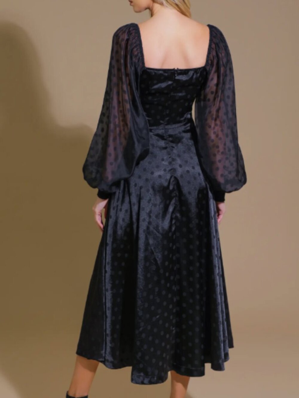 NEW Flying Tomato Black Polka Dot Long Sleeve Midi Dress Size Large 8455 - Picture 4 of 15
